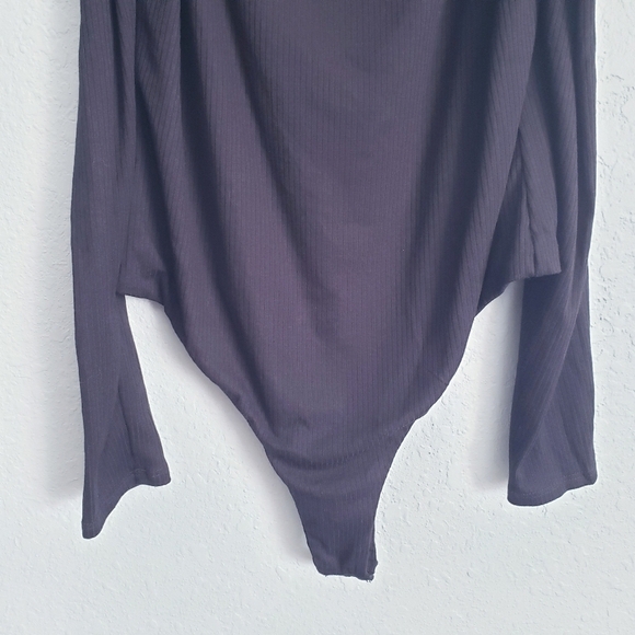 AFRM Black Ribbed Off Shoulder Long Sleeve Bodysuit - Picture 3 of 8